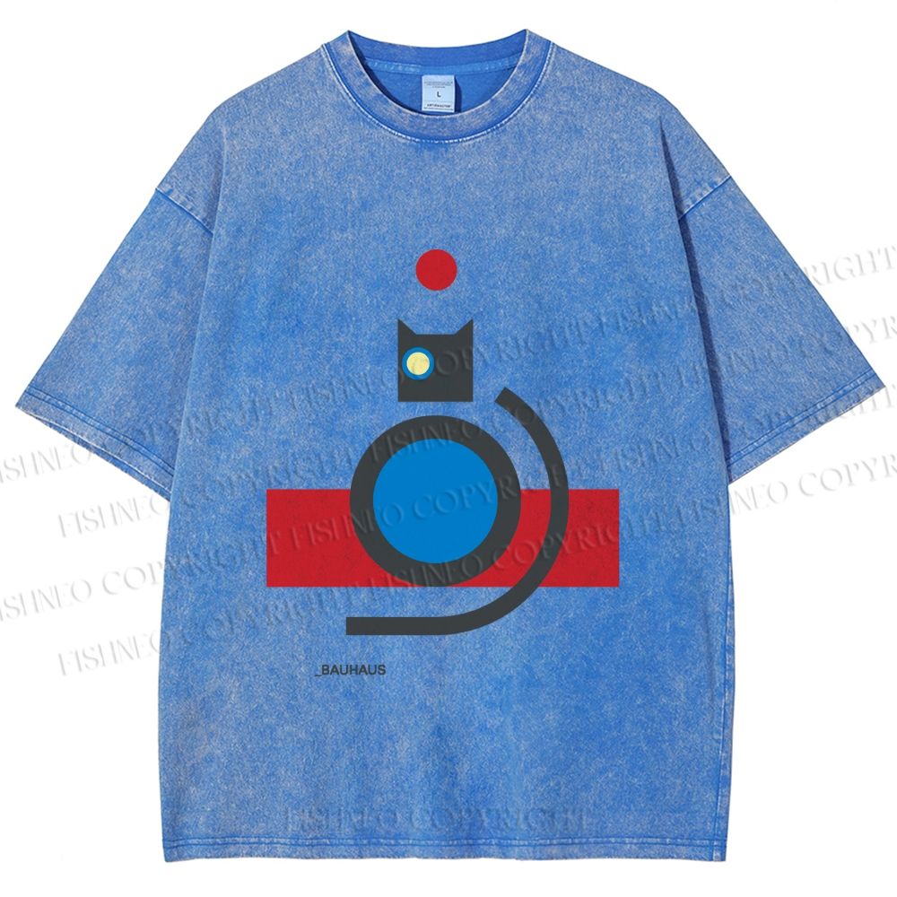 Unisex Bauhaus Cat Printed Washed Tee
