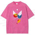 Unisex Bauhaus Geometric Cat Printed Washed Tee