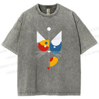 Unisex Bauhaus Geometric Cat Printed Washed Tee