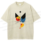 Unisex Bauhaus Geometric Cat Printed Washed Tee