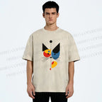 Unisex Bauhaus Geometric Cat Printed Washed Tee