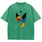 Unisex Bauhaus Geometric Cat Printed Washed Tee