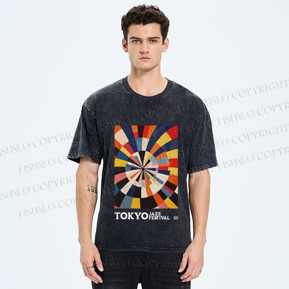 Unisex Tokyo Jazz Festival 1977 Printed Washed Tee