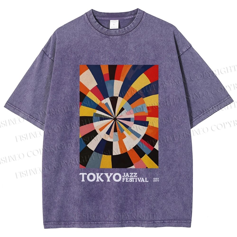 Unisex Tokyo Jazz Festival 1977 Printed Washed Tee