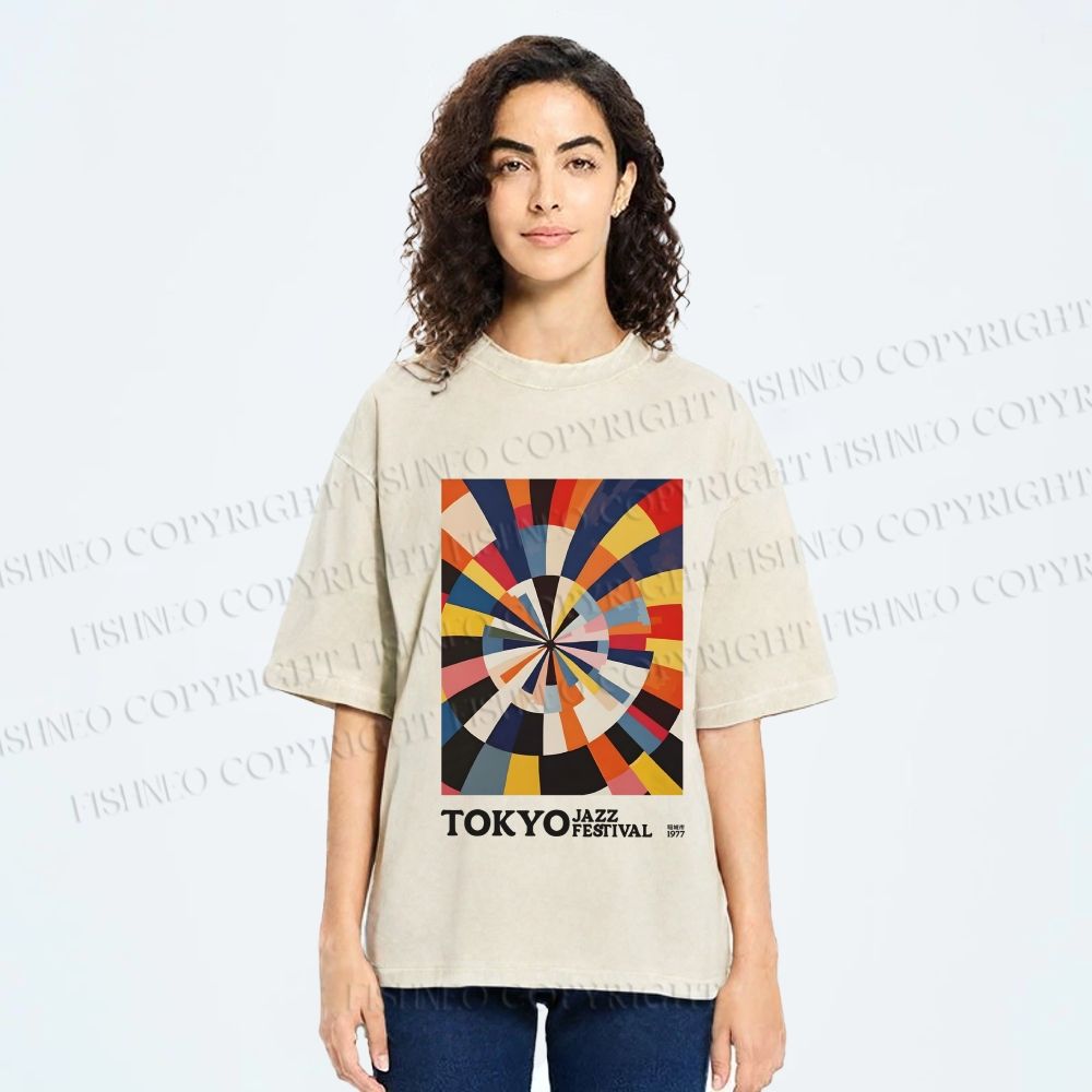 Unisex Tokyo Jazz Festival 1977 Printed Washed Tee