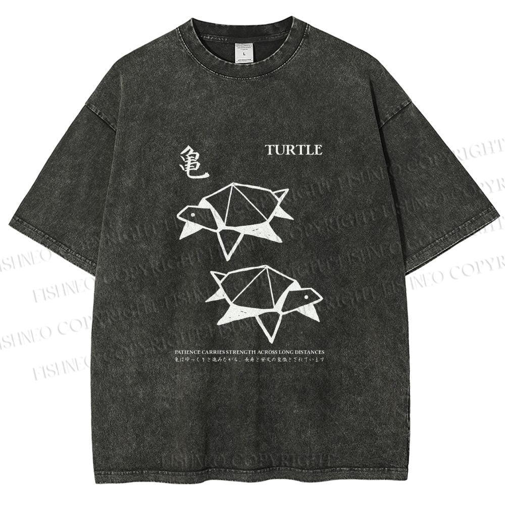 Unisex Origami Turtle Japanese Art Printed Washed Tee