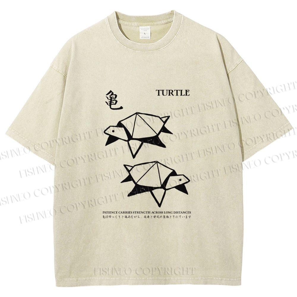 Unisex Origami Turtle Japanese Art Printed Washed Tee