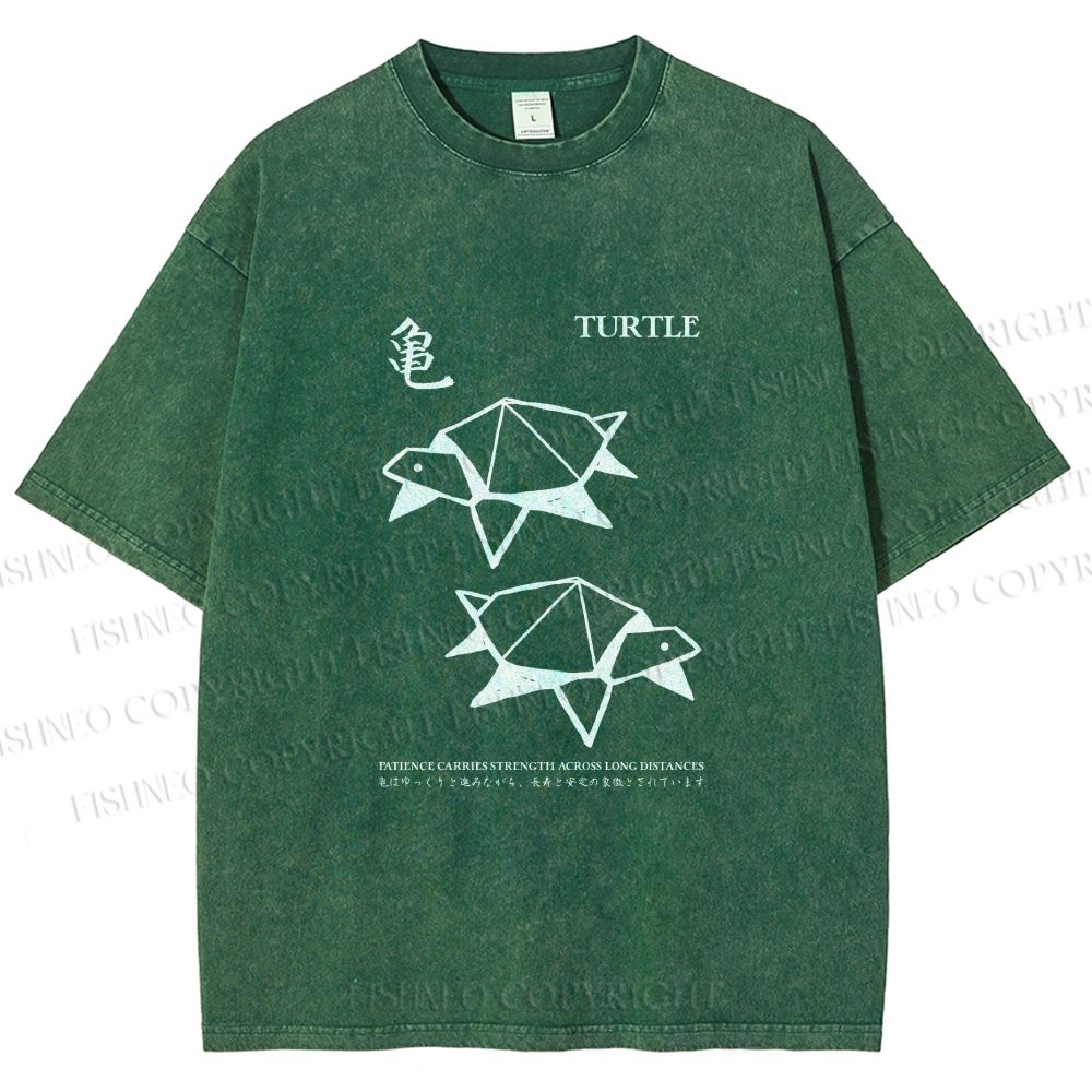 Unisex Origami Turtle Japanese Art Printed Washed Tee