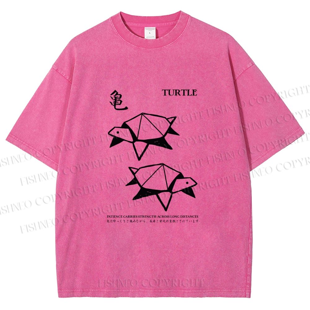 Unisex Origami Turtle Japanese Art Printed Washed Tee