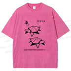 Unisex Origami Turtle Japanese Art Printed Washed Tee
