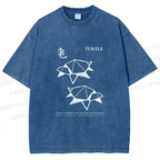 Unisex Origami Turtle Japanese Art Printed Washed Tee