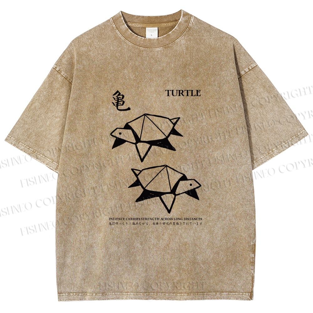 Unisex Origami Turtle Japanese Art Printed Washed Tee