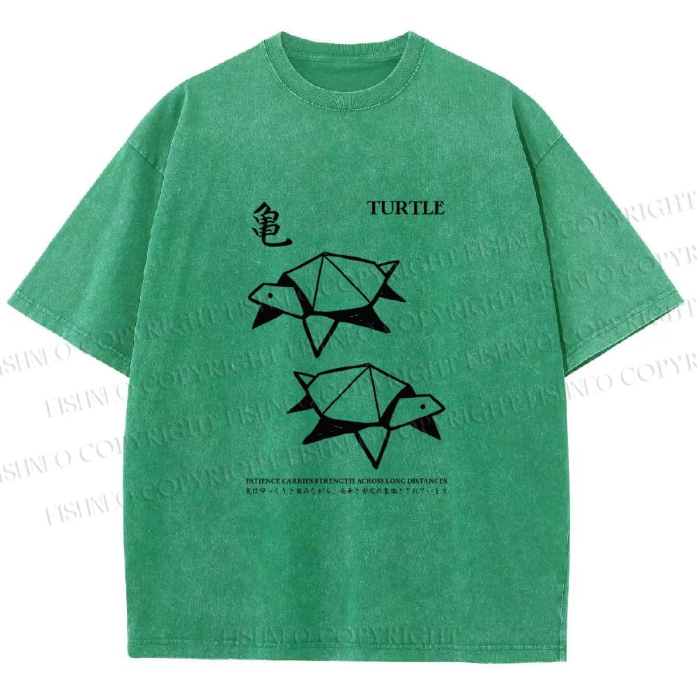 Unisex Origami Turtle Japanese Art Printed Washed Tee