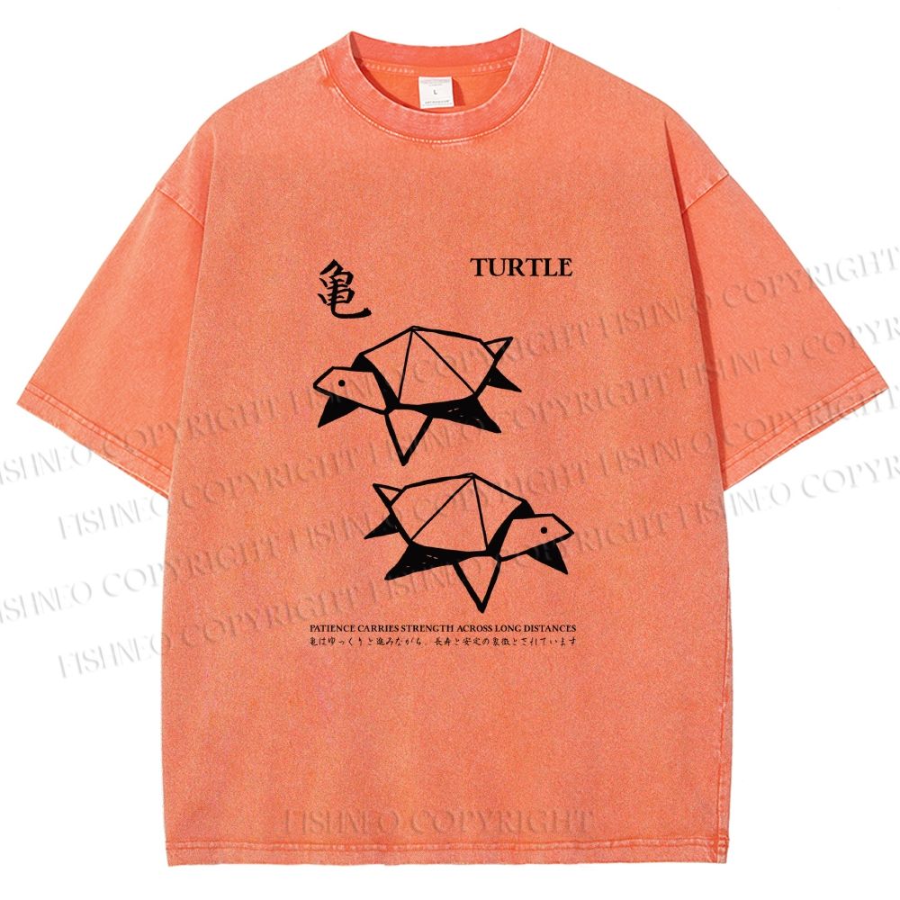 Unisex Origami Turtle Japanese Art Printed Washed Tee