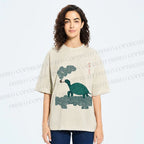 Unisex Vintage Japanese Smoke Turtle Printed Washed Tee