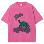 Unisex Vintage Japanese Smoke Turtle Printed Washed Tee