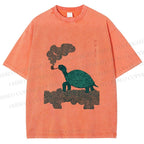 Unisex Vintage Japanese Smoke Turtle Printed Washed Tee