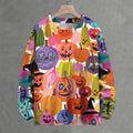Multicolor Halloween Pumpkins Crew Neck Sweater