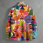 Multicolor Halloween Pumpkins Crew Neck Sweater