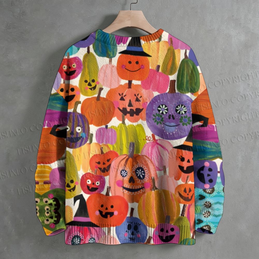 Multicolor Halloween Pumpkins Crew Neck Sweater