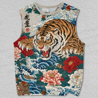 Unisex Japanese Vintage Tiger Ukiyo-e Printed Tank Top