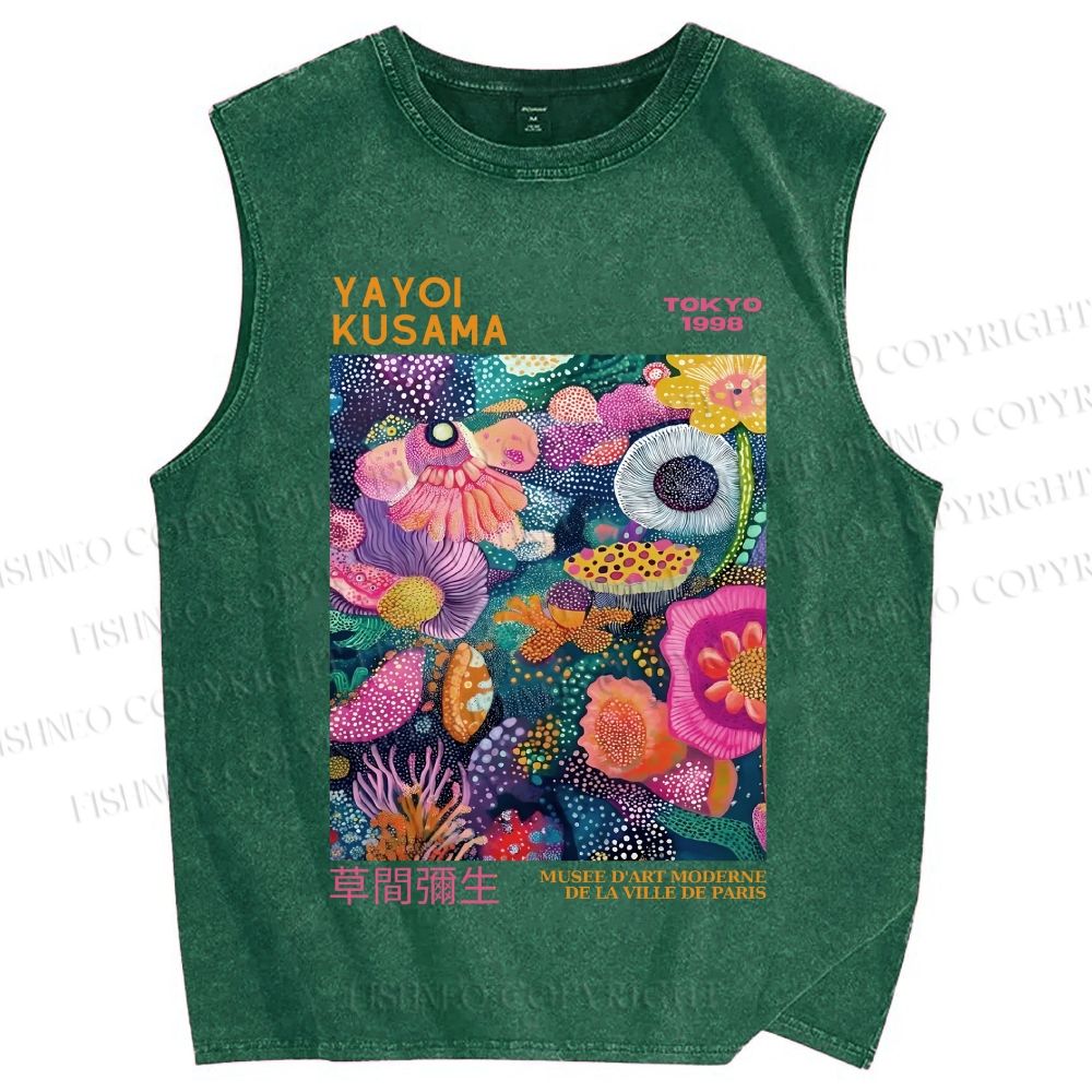 Unisex Yayoi Kusama Multicolor Flowers Printed Washed Tank Top