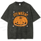 Unisex Halloween Pumpkin Its Ween Printed Washed Tee