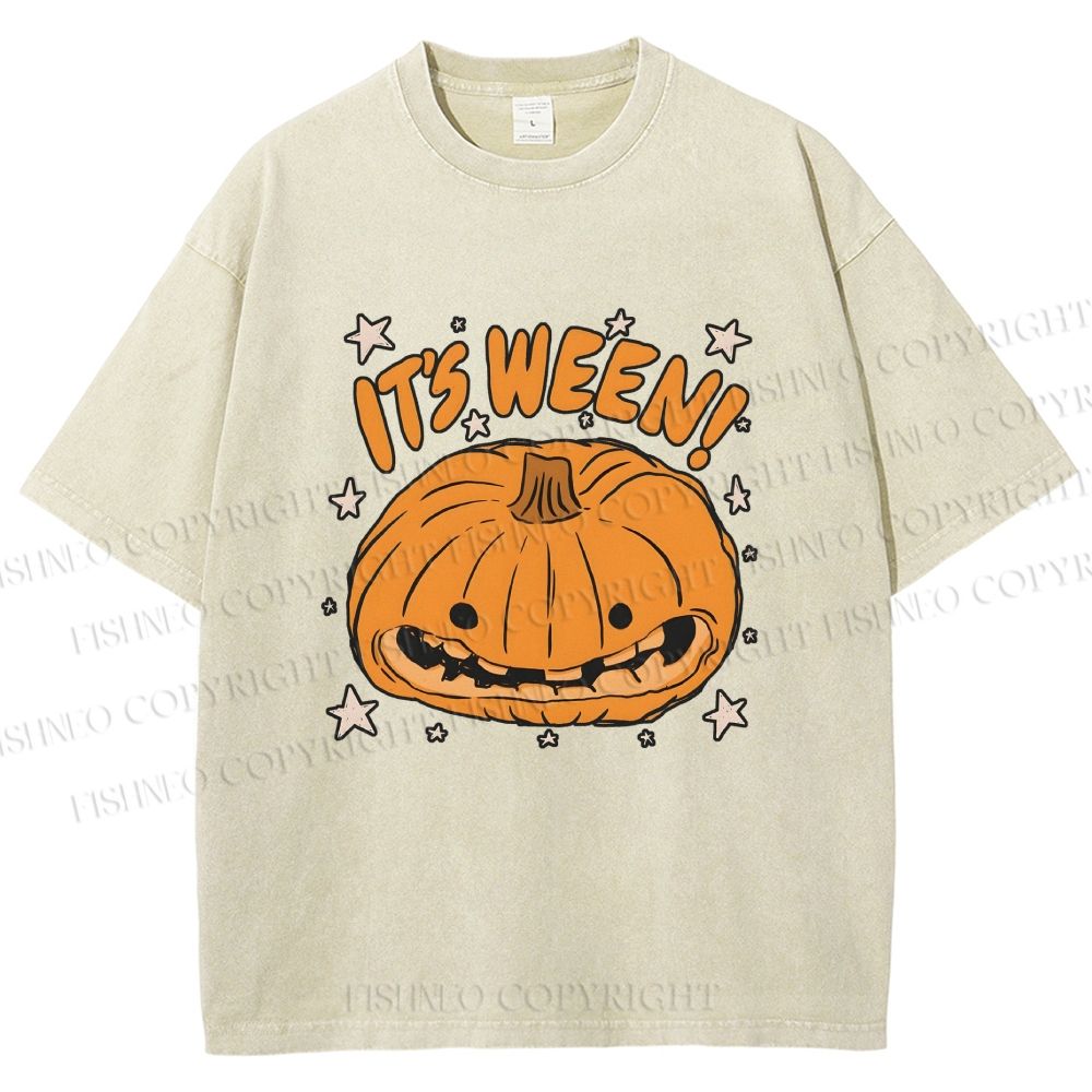 Unisex Halloween Pumpkin Its Ween Printed Washed Tee