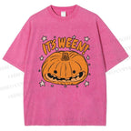 Unisex Halloween Pumpkin Its Ween Printed Washed Tee