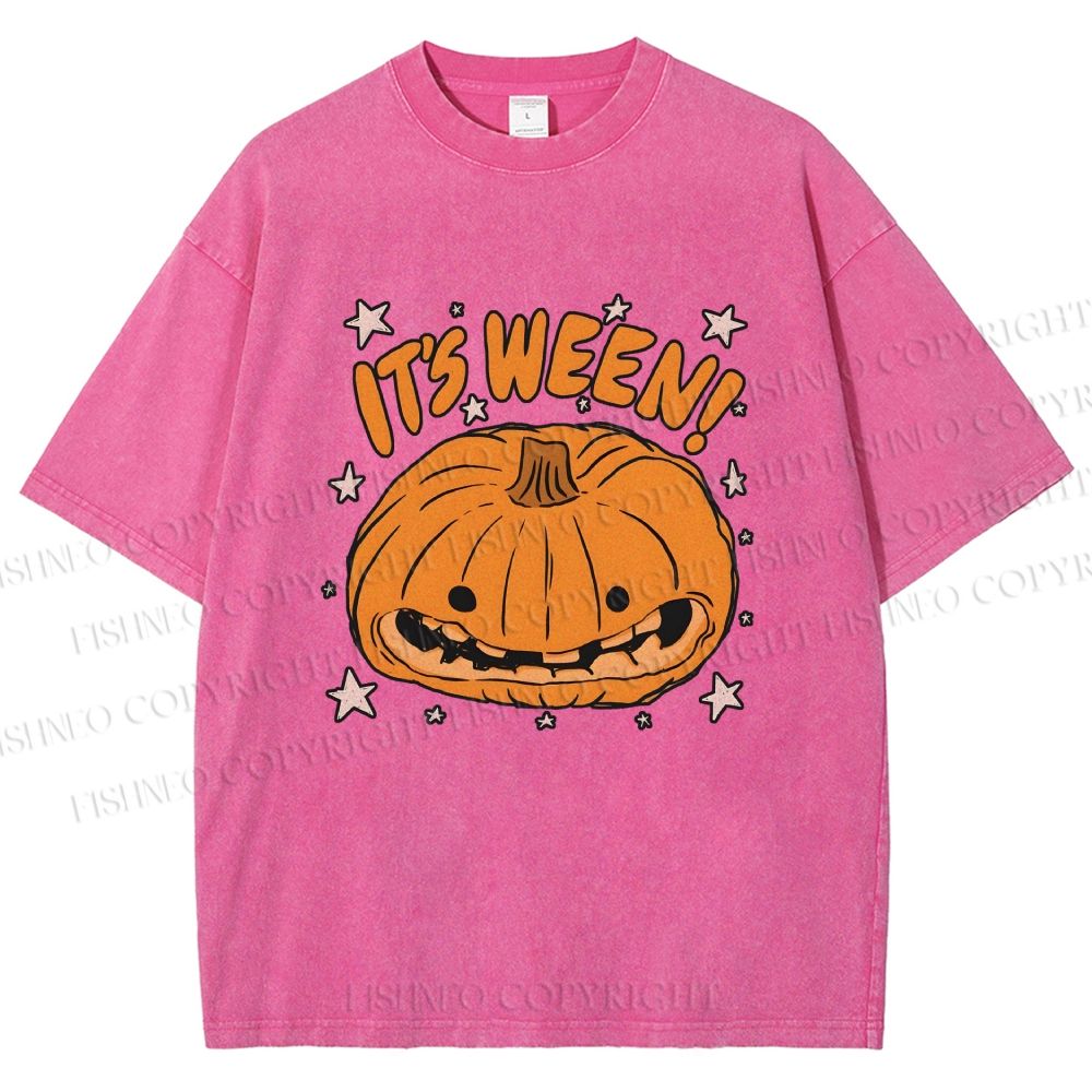 Unisex Halloween Pumpkin Its Ween Printed Washed Tee