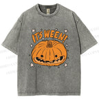 Unisex Halloween Pumpkin Its Ween Printed Washed Tee