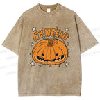 Unisex Halloween Pumpkin Its Ween Printed Washed Tee