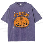 Unisex Halloween Pumpkin Its Ween Printed Washed Tee