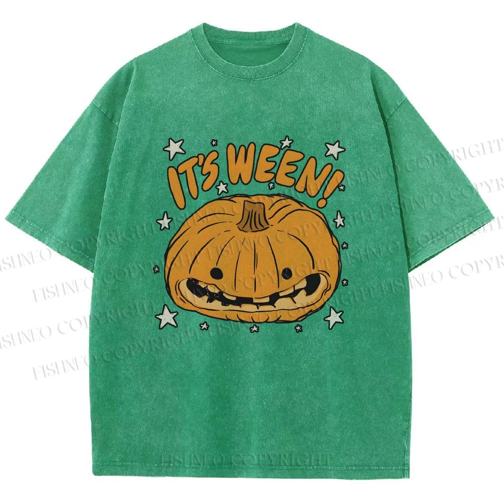 Unisex Halloween Pumpkin Its Ween Printed Washed Tee