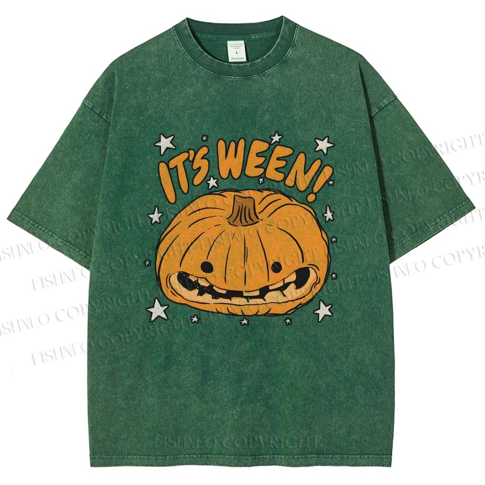 Unisex Halloween Pumpkin Its Ween Printed Washed Tee