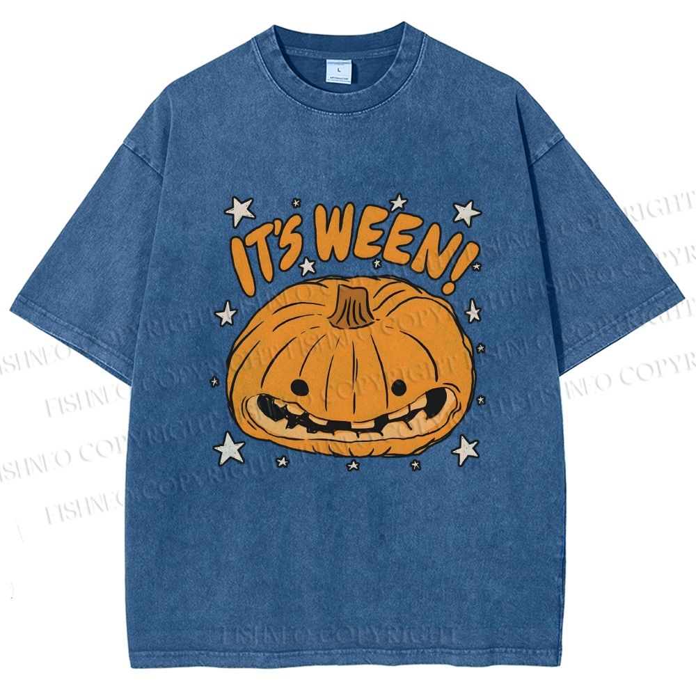 Unisex Halloween Pumpkin Its Ween Printed Washed Tee