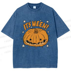 Unisex Halloween Pumpkin Its Ween Printed Washed Tee