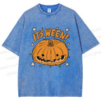 Unisex Halloween Pumpkin Its Ween Printed Washed Tee