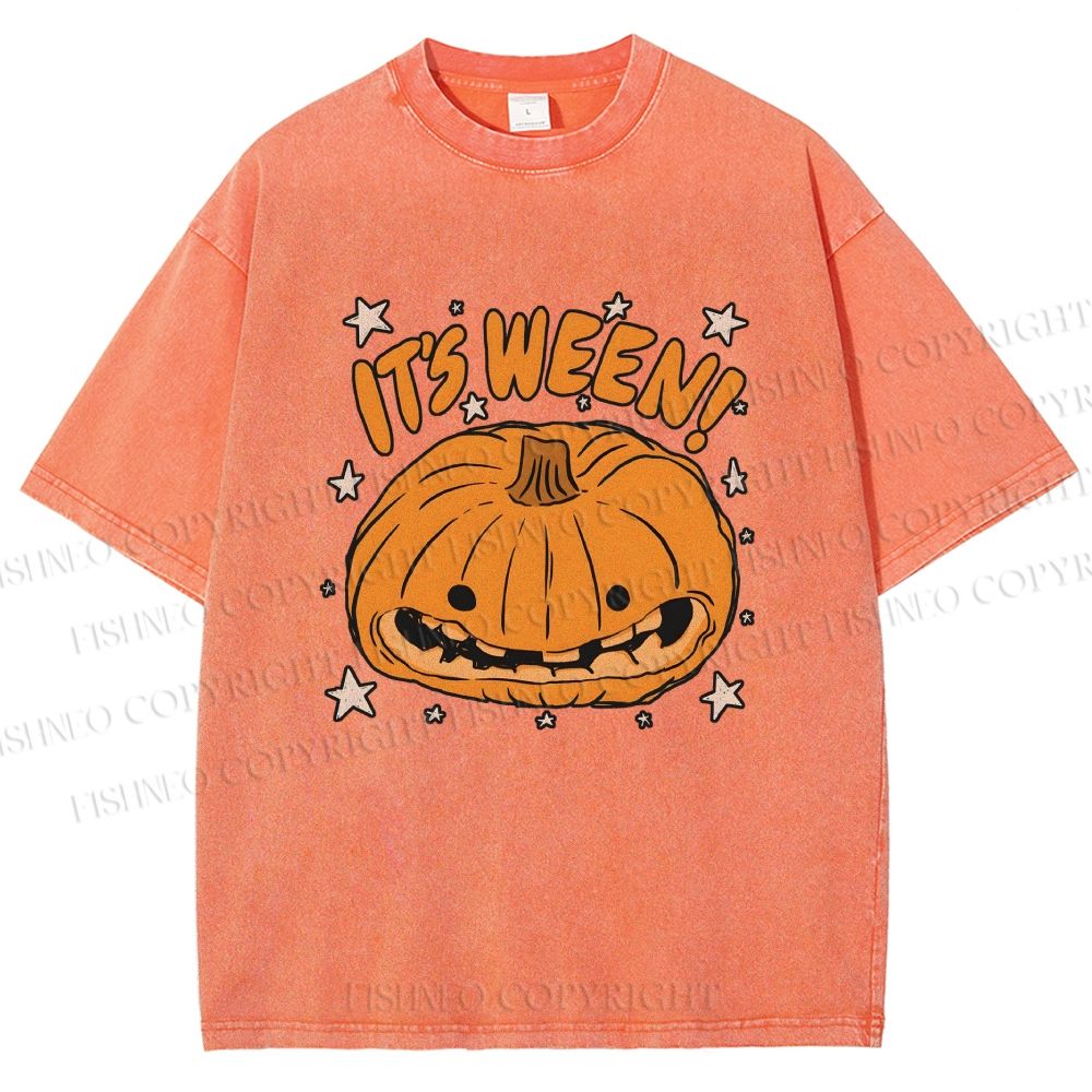 Unisex Halloween Pumpkin Its Ween Printed Washed Tee