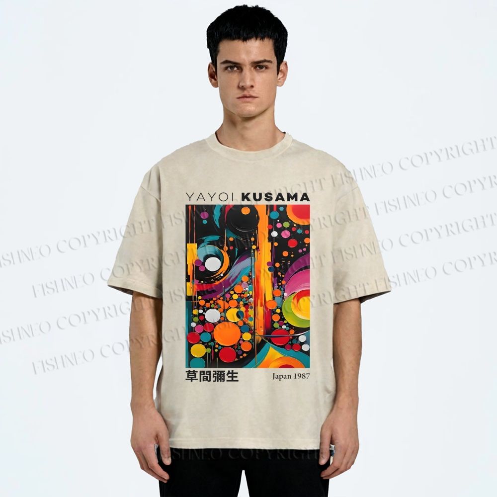Unisex Yayoi Kusama Dots Art Printed Washed Tee