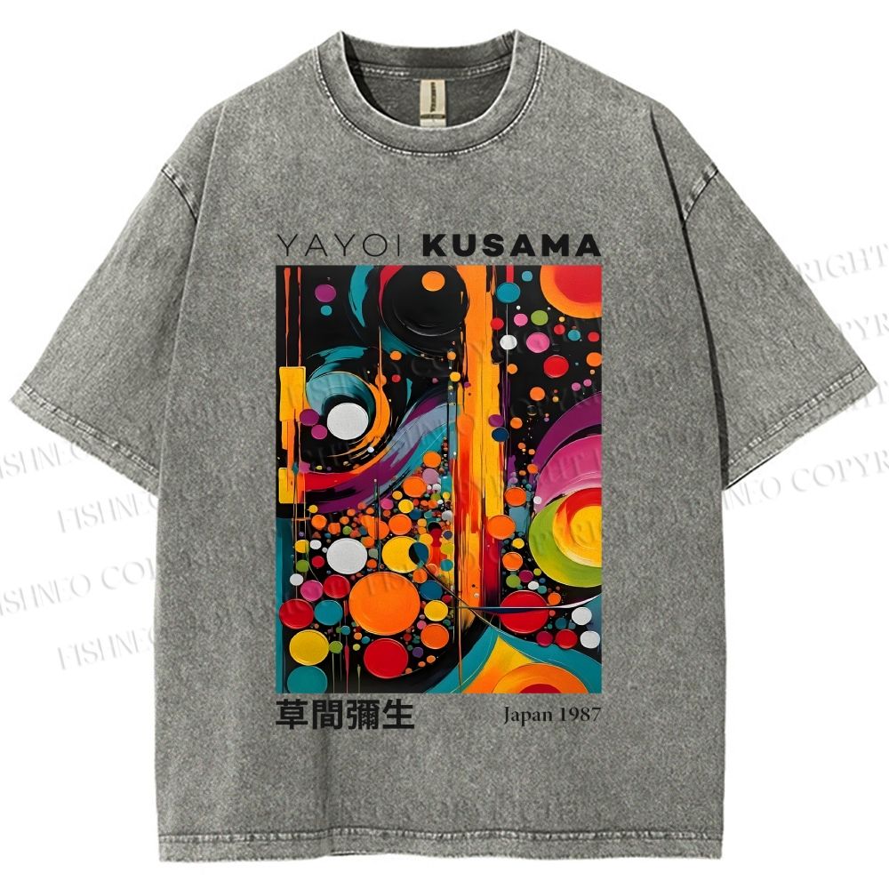 Unisex Yayoi Kusama Dots Art Printed Washed Tee
