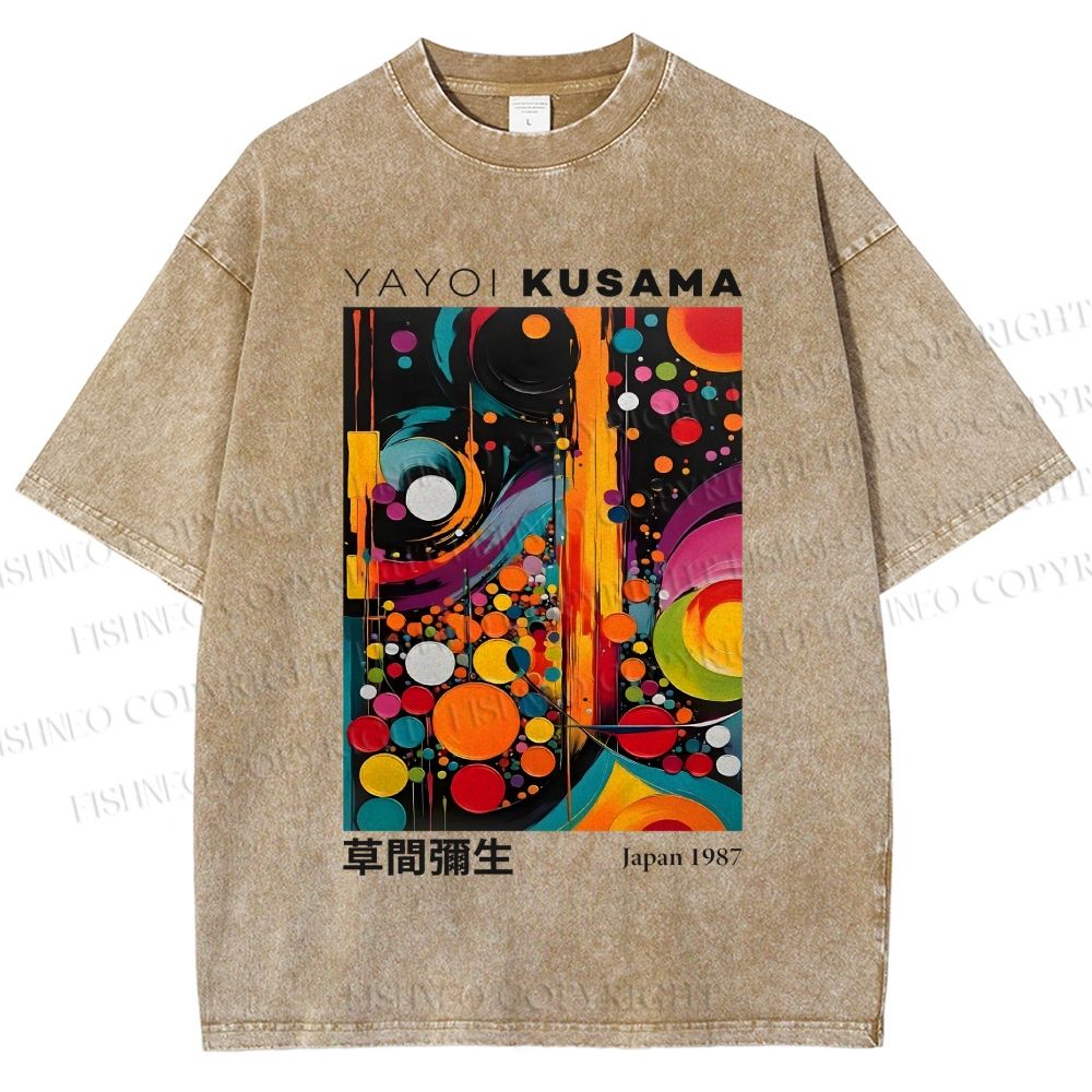 Unisex Yayoi Kusama Dots Art Printed Washed Tee