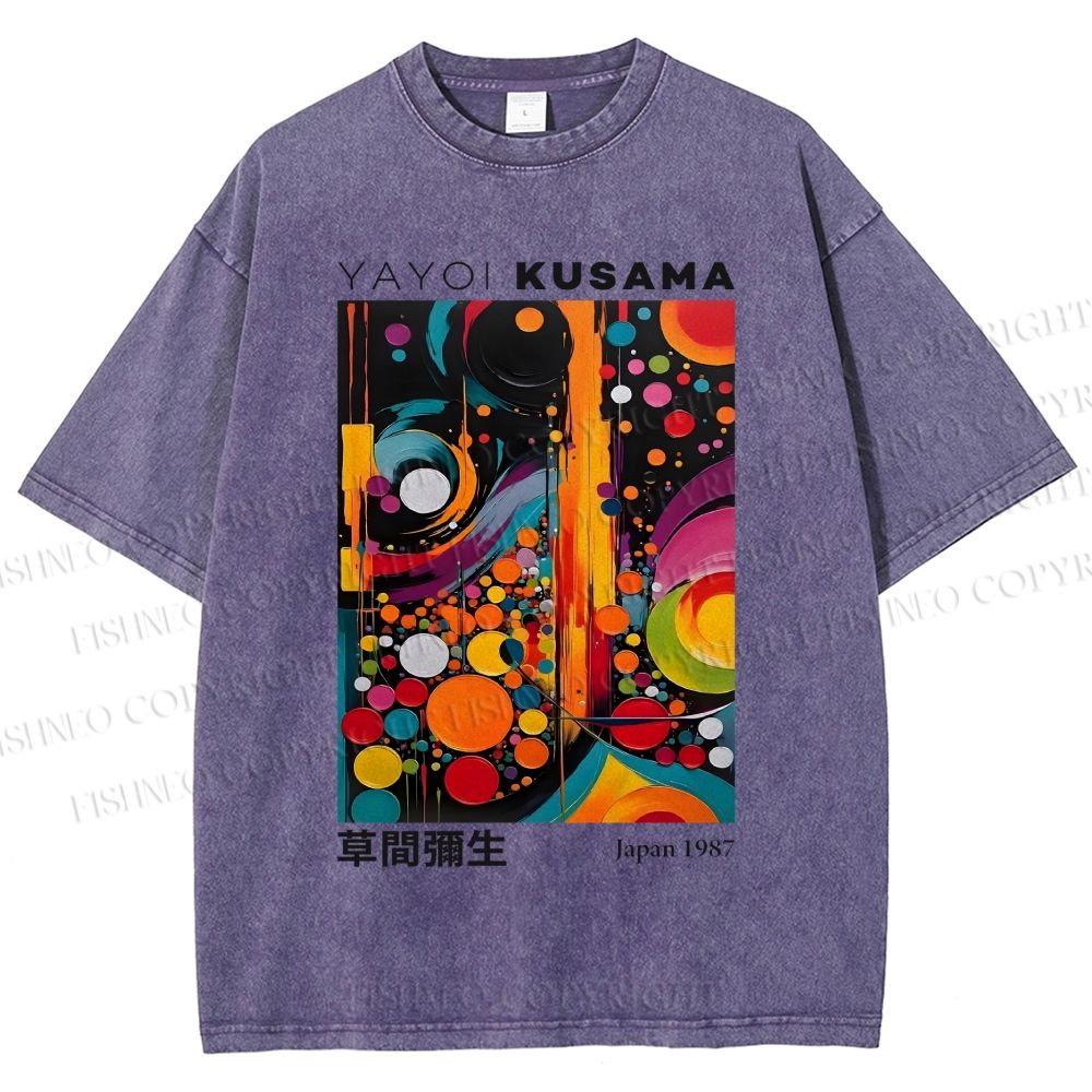 Unisex Yayoi Kusama Dots Art Printed Washed Tee