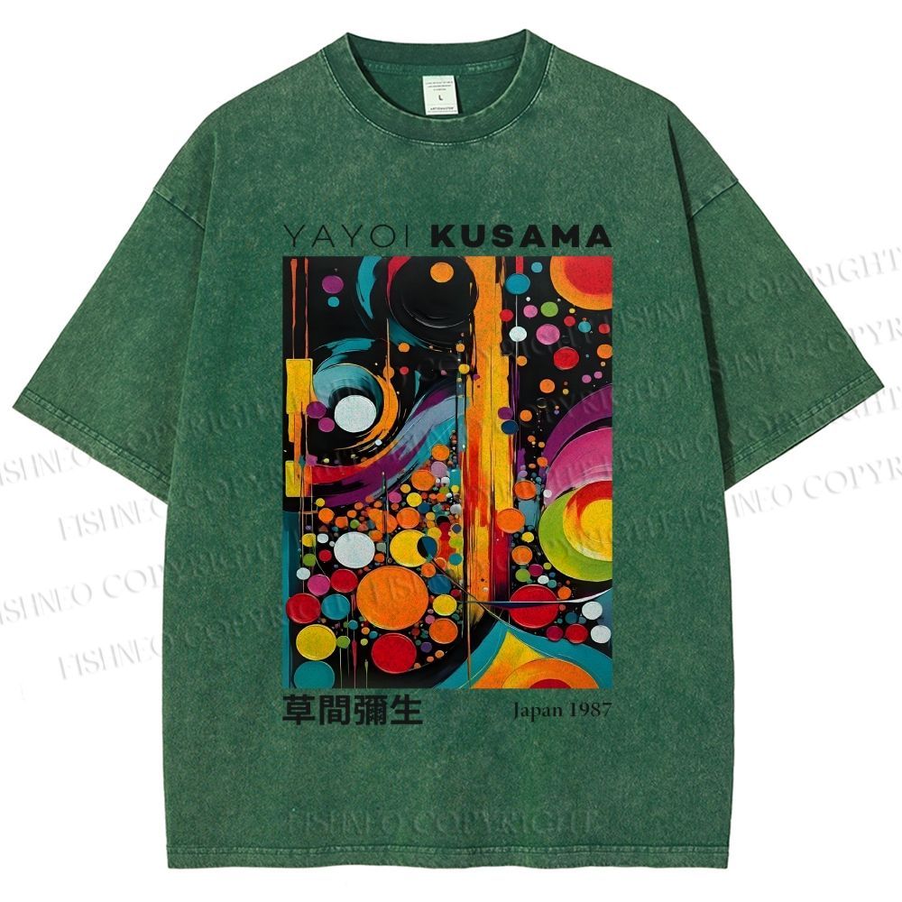 Unisex Yayoi Kusama Dots Art Printed Washed Tee