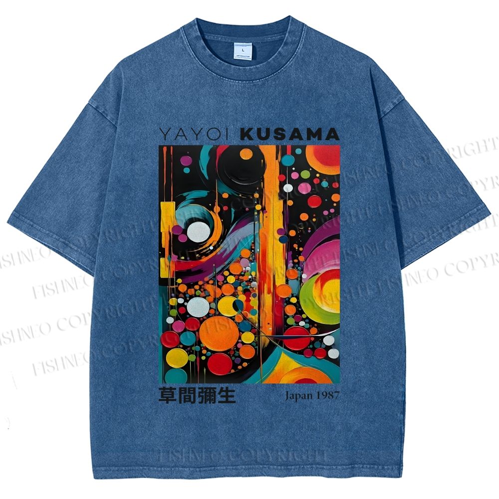 Unisex Yayoi Kusama Dots Art Printed Washed Tee