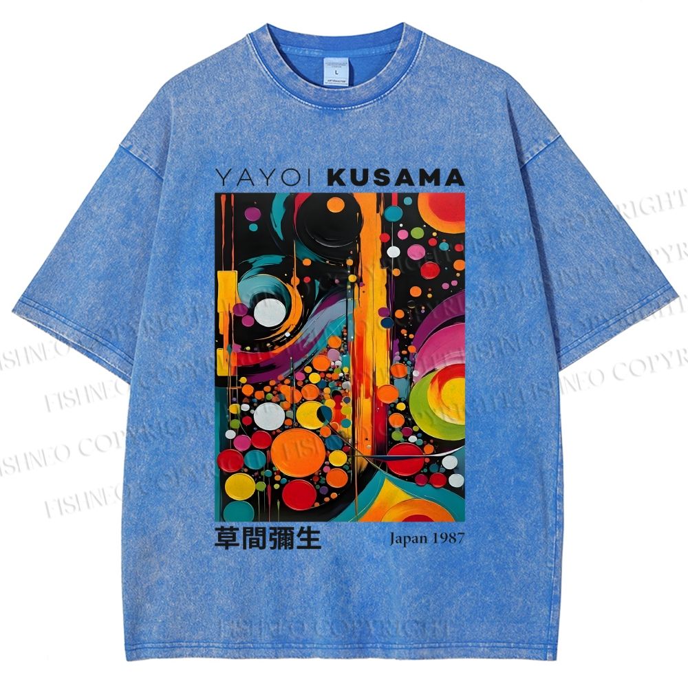 Unisex Yayoi Kusama Dots Art Printed Washed Tee