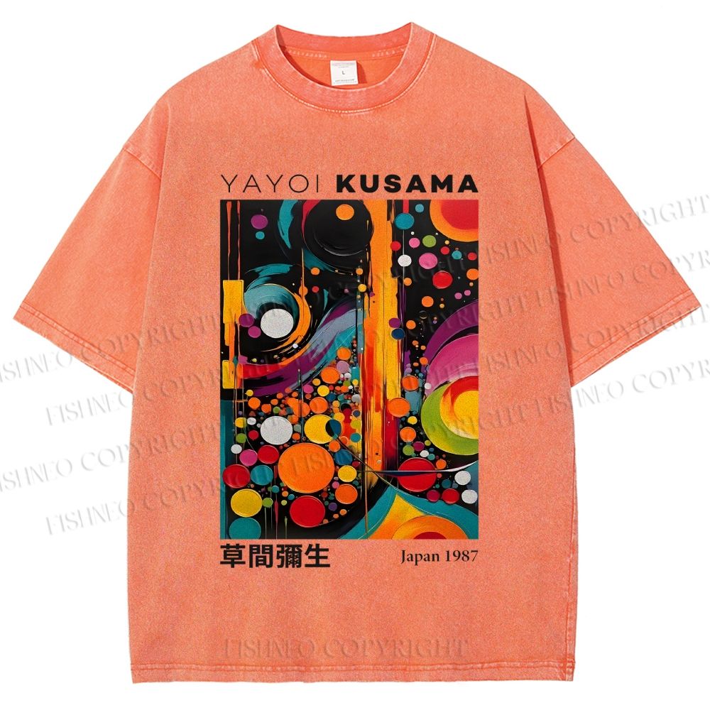 Unisex Yayoi Kusama Dots Art Printed Washed Tee