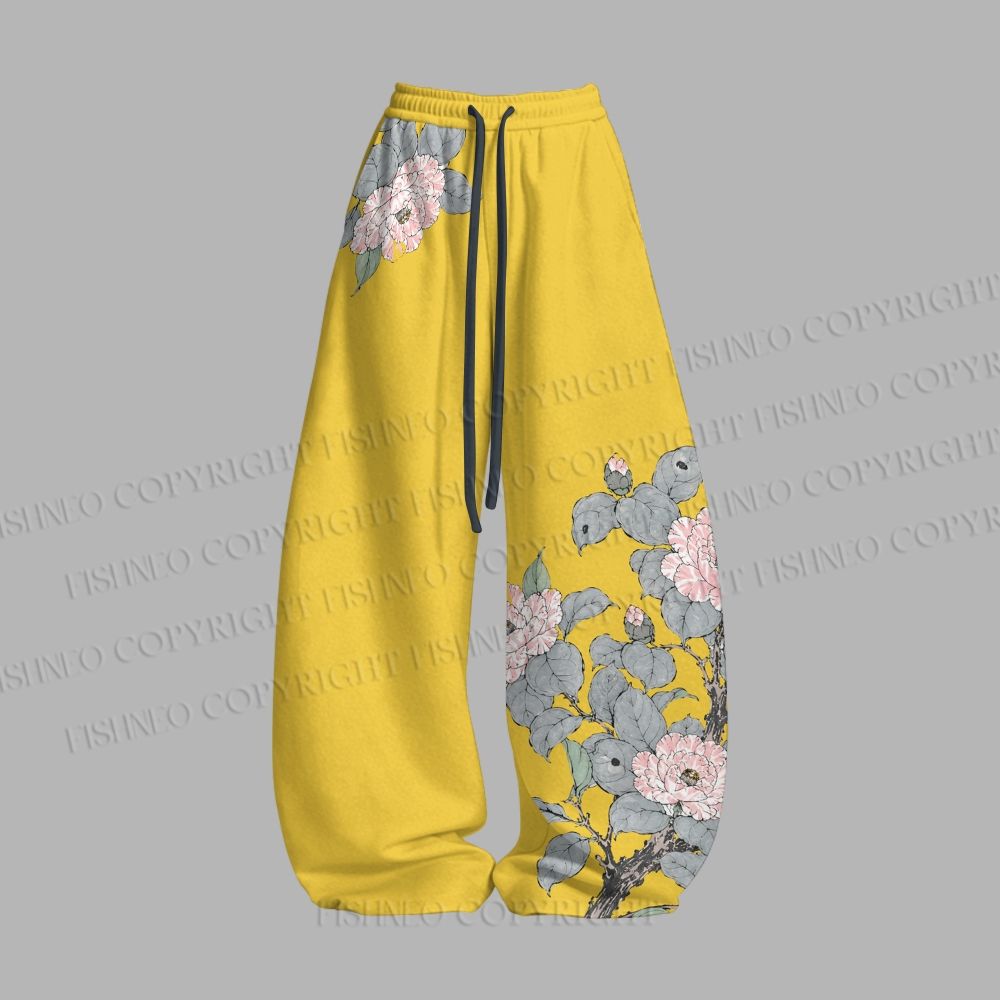 Unisex Vintage Bird in Flowers Loose Tank Top Set