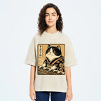 Unisex Music Cat Vintage Wash Japanese Design T-Shirt