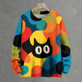 Black Cat in Multicolor Art Crew Neck Sweater